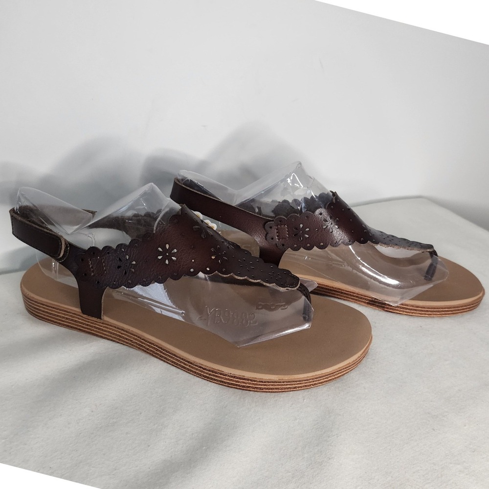 Skechers Luxe Foam Chocolate Brown Scalloped Floral Slingback Sandals 163633 9
